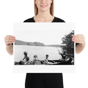 16” x 20” Fine Art Print of Vintage Photograph of Women Friends Boating In Canoe On Summer Vacation Lake for Rustic Home Decor.