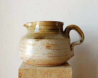 Rustic Handmade Wheel Thrown Small Organic Ceramic Pitcher with Texture Matte and Glossy Glaze
