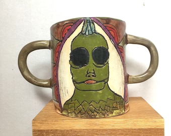 Handmade Ceramic Sleestak Mug Cup Holder Land of the Lost Scifi OOAK Art