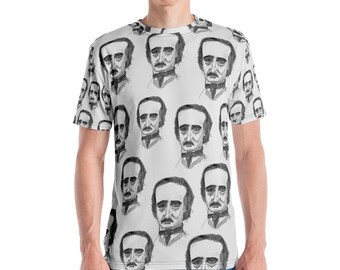 Vintage Style T Shirt Edgar Allan Poe Art Drawing All Over Shirt for Men Women Teen Cool Writer Clothing