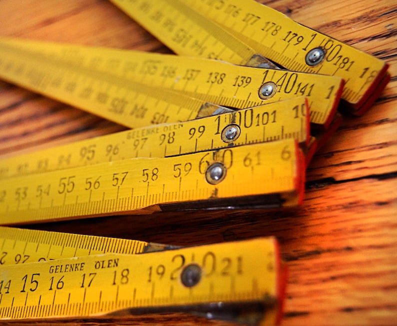 Vintage Yellow Wood Folding Ruler Carpenter Rustic Ruler Industrial Farmhouse Decor / Zig Zag From Germany in Metric 2 Meters image 4