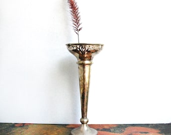 Vintage Silver Candlestick Holder Ornate Art Nouveau Antique Fluted Silver Plate Vase