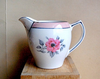 Vintage Ceramic Gibson Creamer With Pink Flower Art Deco Design Small Pitcher or Jug