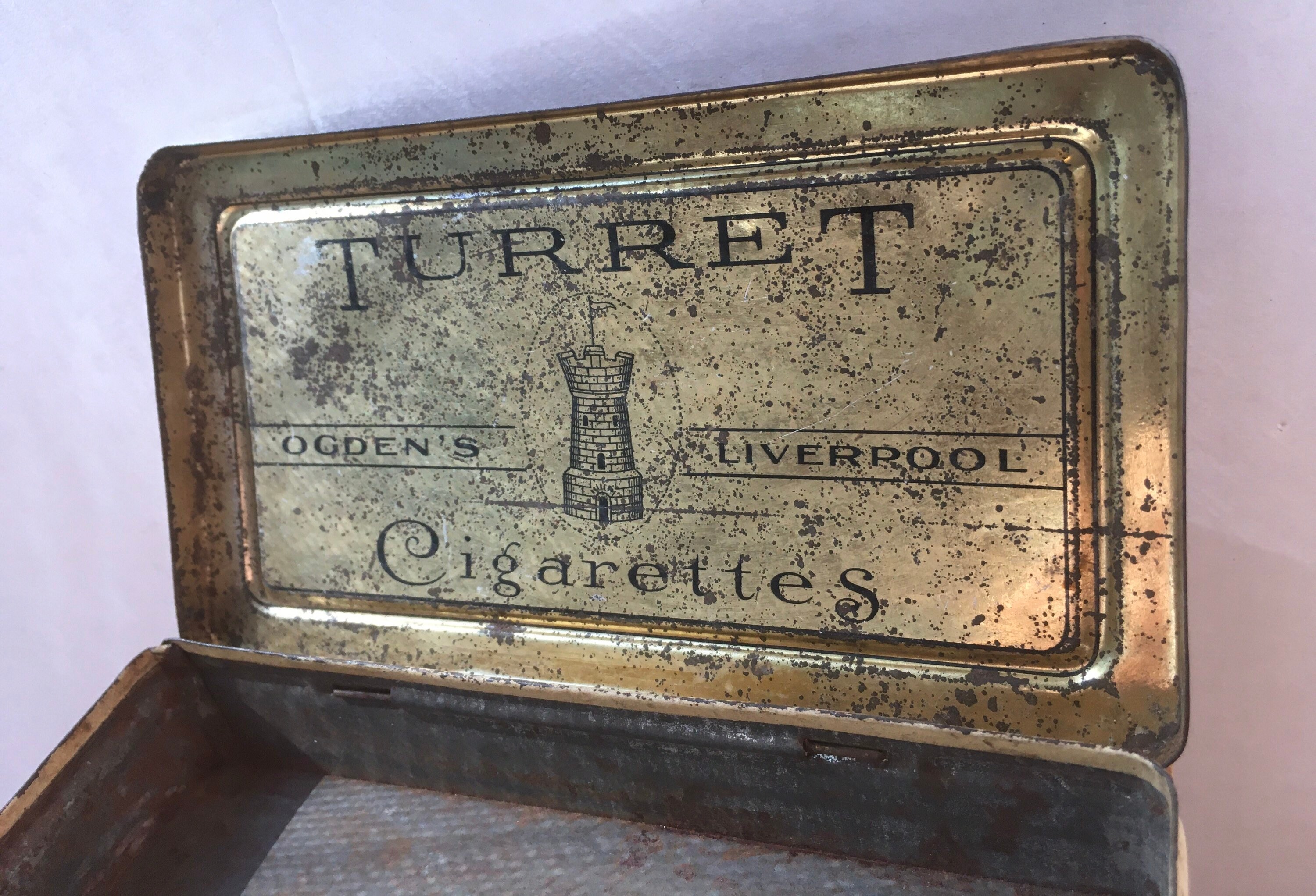 imperial tobacco liverpool Vintage Tin Box Turret Cigarettes Ogden's of Liverpool Imperial Tobacco  Canada 1920s Stash Box