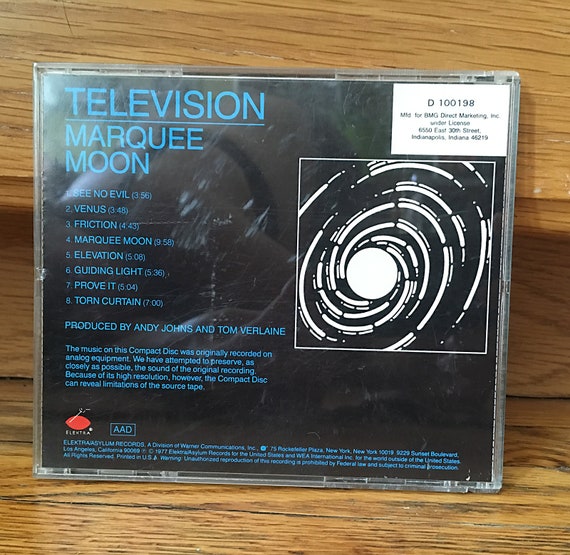 Vintage CD Television Marquee Moon Record Album Music 1970s