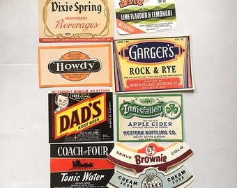 Vintage Soda Labels Instant Collection Soft Drinks Soda Pop Beverage Original Bottle Labels