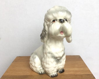 Vintage Poodle Ceramic Figurine Cute Dog Knick Knack Made in Japan Mid Century.