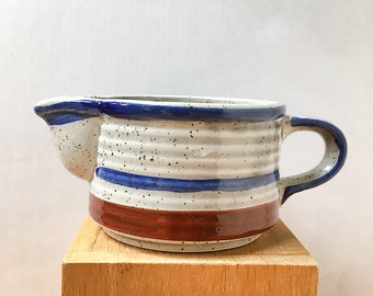 Vintage Ceramic Creamer with Stripes and Speckled Blue and Brown 1970s Made in Japan