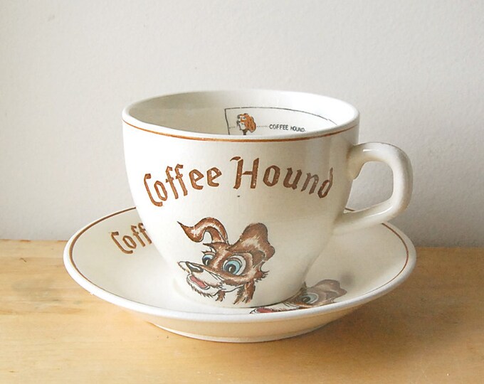 Vintage Coffee Hound Ceramic Porcelain Mug or Cup With Plate or Saucer