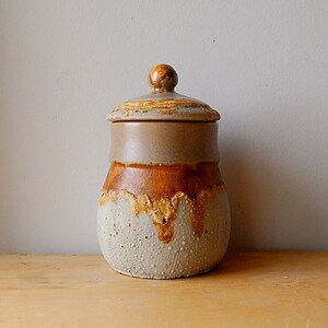 Vintage Ceramic Cookie Jar Container Lava Grey Honey Gold Laurentian Potteries Coffee Rustic Home Decor 1970s image 1