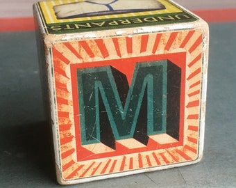 Vintage Illustration Letter Wood Block Alphabet M and U by Fred and Friends Art by Christian Northeast Retro Collectible