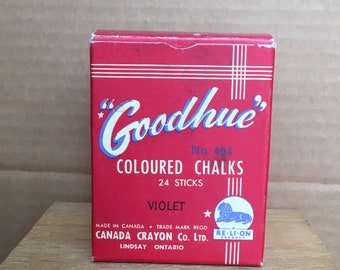 Vintage School Supplies Purple Chalk in Original Goodhue Box 1940s Blackboard Chalkboard Art Supplies