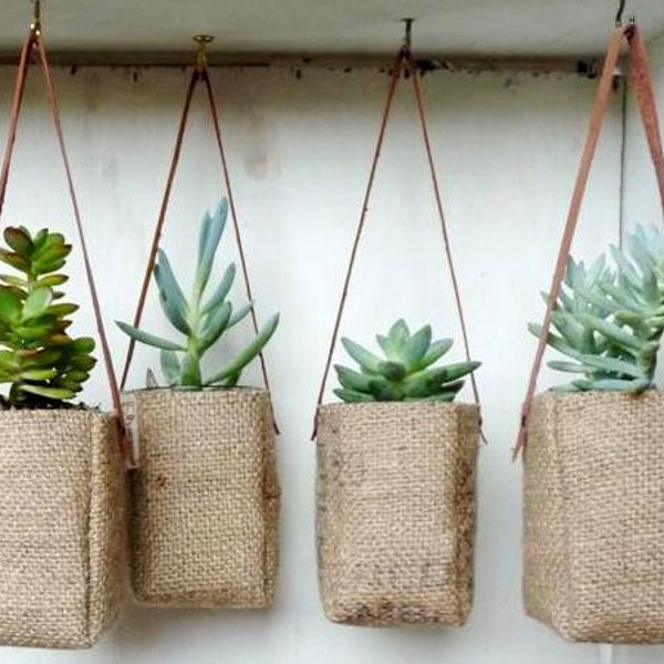 Printed Hanging Basket // Upcycled GrEEN AbBY baskets with leather strap