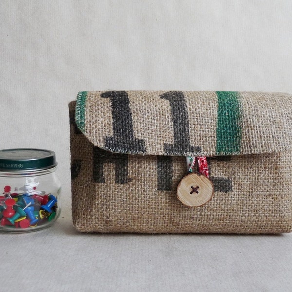 Upcycled belt pouch. Recycled. Hip bag. Burlap. Colorful bold floral.