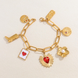 Custom Charm Bracelet for Her,Personalized Gold Charm Bracelet,Pick Your Charm,Personalized Vintage Chunky Bracelet,Design Your Own Bracelet