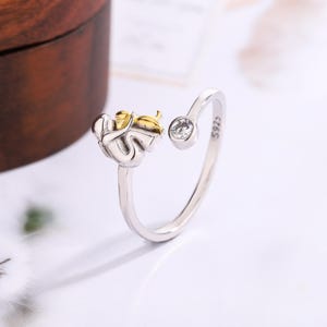 925 Sterling Silber Welpen Frau Umarmung offener Ring, einstellbarer Hund Mama Ring, Geschenk für Tierliebhaber, Haustier-Denkmal, Geschenk für Hundemutter, beste Freundin Geschenk