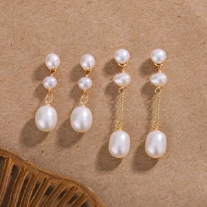 Natural Freshwater Pearl Drop Earrings, Wedding Earrings, Bridal Earrings, Dangle Pearl Earrings, Long Gold Pearl Earrings, Bridesmaid Gift