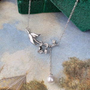 925 Sterling Silver Lily of The Valley Flower Pendant Necklace,Bluebell Necklace with Pearl,Floral Necklace,Gift for Her
