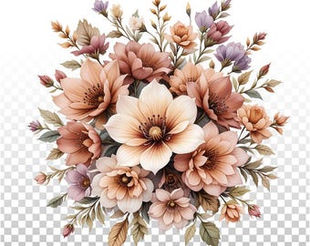Watercolor Flower Clipart, Full Color Floral Art (PNG Digital Download)