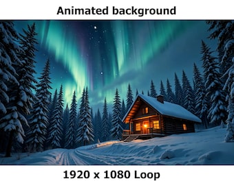 Aurora Winter Cabin Animated Background, VTuber Stream Overlay (1080p)