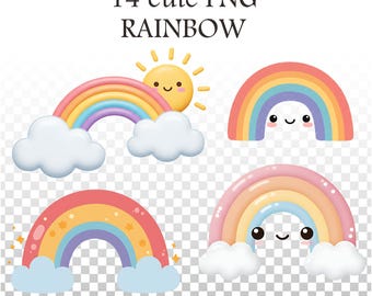 Cute Rainbow Clipart, Cute Rainbow Png, Simple Pastel Sparkle Rainboow Cartoon Clipart, Kids Rainbow Design