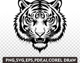 Tiger Head Silhouette SVG, Tiger Shirt Design (Digital Files)