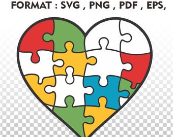 Corazón de rompecabezas para la concientización sobre el autismo SVG, PNG (Descarga digital)