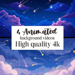 Fondo animado Cielo nocturno de dibujos animados, fondo de Vtuber, superposición de transmisión de Twitch, fondo de bucle sin costuras de Vtuber