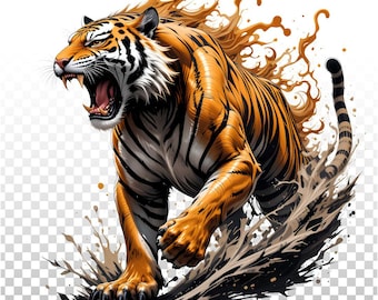 Roaring Tiger Mascot PNG, Vector Graphic (Digital Download)