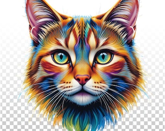 Colorful Cat Shirt, Abstract Feline Art (PNG)