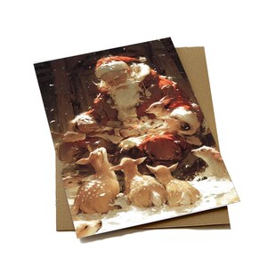 Cartes de Noël | de voeux pour les Fêtes, cartes postales de Noël classiques Père Noël et renne | Téléchargement numérique