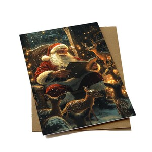 Cartes de Noël | de voeux pour les Fêtes, cartes postales de Noël classiques Père Noël et renne | Téléchargement numérique