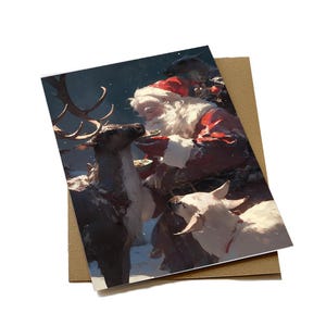 Cartes de Noël | de voeux pour les Fêtes, cartes postales de Noël classiques Père Noël et renne | Téléchargement numérique