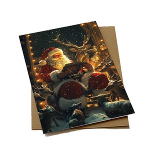 Cartes de Noël | de voeux pour les Fêtes, cartes postales de Noël classiques Père Noël et renne | Téléchargement numérique