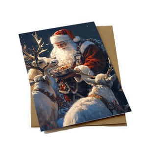 Cartes de Noël | de voeux pour les Fêtes, cartes postales de Noël classiques Père Noël et renne | Téléchargement numérique