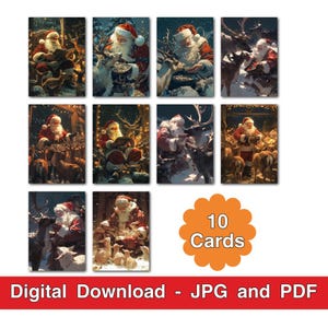 Paquete de tarjetas navideñas / Tarjeta de felicitación navideña, tarjetas electrónicas clásicas de Papá Noel / Descarga digital / Tarjeta de felicitación de 5 x 7