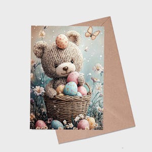 Tarjetas de Pascua, adorables ositos de peluche, tarjetas de Pascua imprimibles de 5x7, tarjetas de Pascua de descarga digital, huevos de Pascua, ositos de peluche