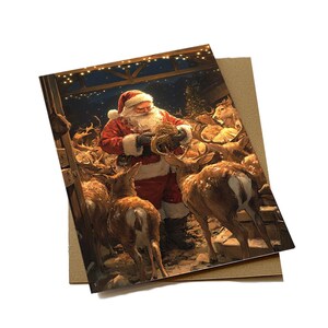 Cartes de Noël | de voeux des Fêtes, cartes postales de Noël classiques Père Noël et Renne | Téléchargement numérique