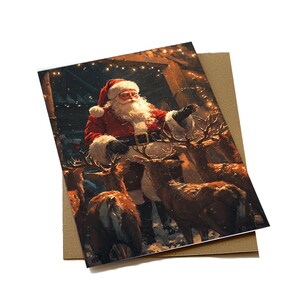 Cartes de Noël | de voeux pour les Fêtes, cartes postales de Noël classiques Père Noël et renne | Téléchargement numérique