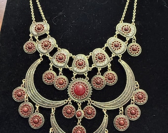 Vintage Multi-layered Afghan Tribal Style Ornate Statement Necklace