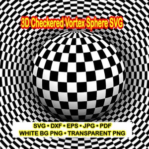 3D Checkered Vortex Sphere SVG Optical Illusion Geometric Art 7 Formats Digital Download