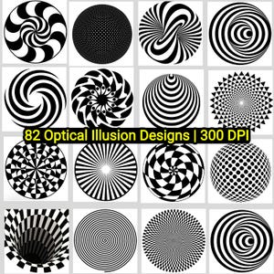 Trippy Optical Illusion Art Prints: 3D Visual Designs (A4 PNG JPG Digital Download Bundle)