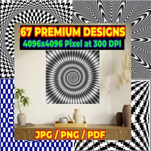 67種類の錯視デザイン | 3D渦巻きオプアートバンドル（JPG PNG）