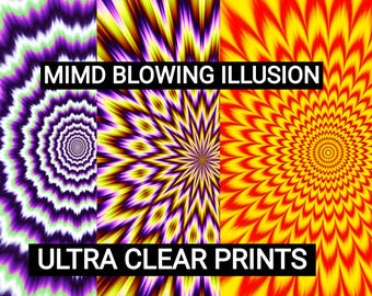 Trippy Optical Illusion Art Prints: 3D Visual Designs (PNG Digital Download)