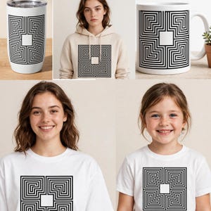 Geometric Square Labyrinth, DTF Transfer Sublimation Design, Digital Download (Commercial Use Art)