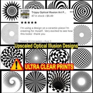 Trippy Optical Illusion Art Prints: 3D Visual Designs (A4 PNG JPG Digital Download)
