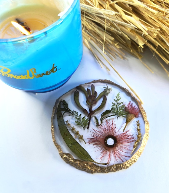 Australische Blumen Untersetzer aus Resin: Eukalyptus & Känguruhpfote