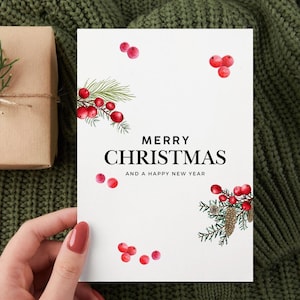 Modèle de carte de Noël modifiable avec des baies festives - carte de Noël numérique festive avec des baies - carte numérique baies de Noël