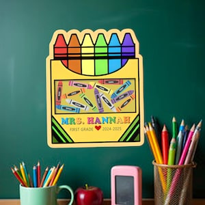 Personalized Crayon Teacher Magnet, Custom Shaker Magnet with Student Name, Teacher Appreciation Gift, Thank You Gift for Teacher