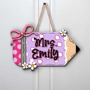 Personalized Teacher Door Sign – Pencil Classroom Hanger, Back to School Teacher Gift, Custom Classroom Door Decor